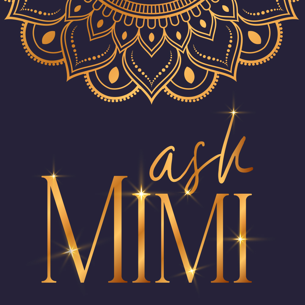 Logo of Ask Mimi, finished with gold.